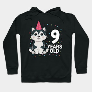 9 Years Old Birthday Husky Dog Lover 9Th Birthday Party Kid Hoodie